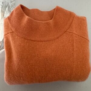 Prive 100% Cashmere apricot Orange Mock Neck Long Sleeve Pullover Sweater medium